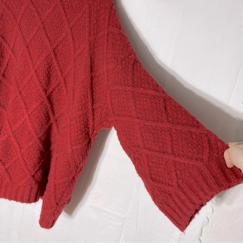 Vintage Oversized Red Chunky Textured Diamond Knit Cardigan Sweater W Toggles XL - Picture 12 of 14